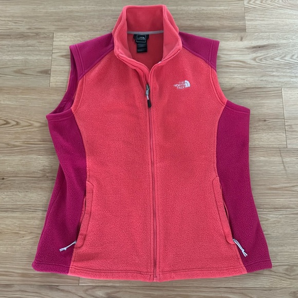 The North Face Women's Colorblock Fleece Vest XL Pink Coral Cozy Winter Soft - Picture 1 of 7